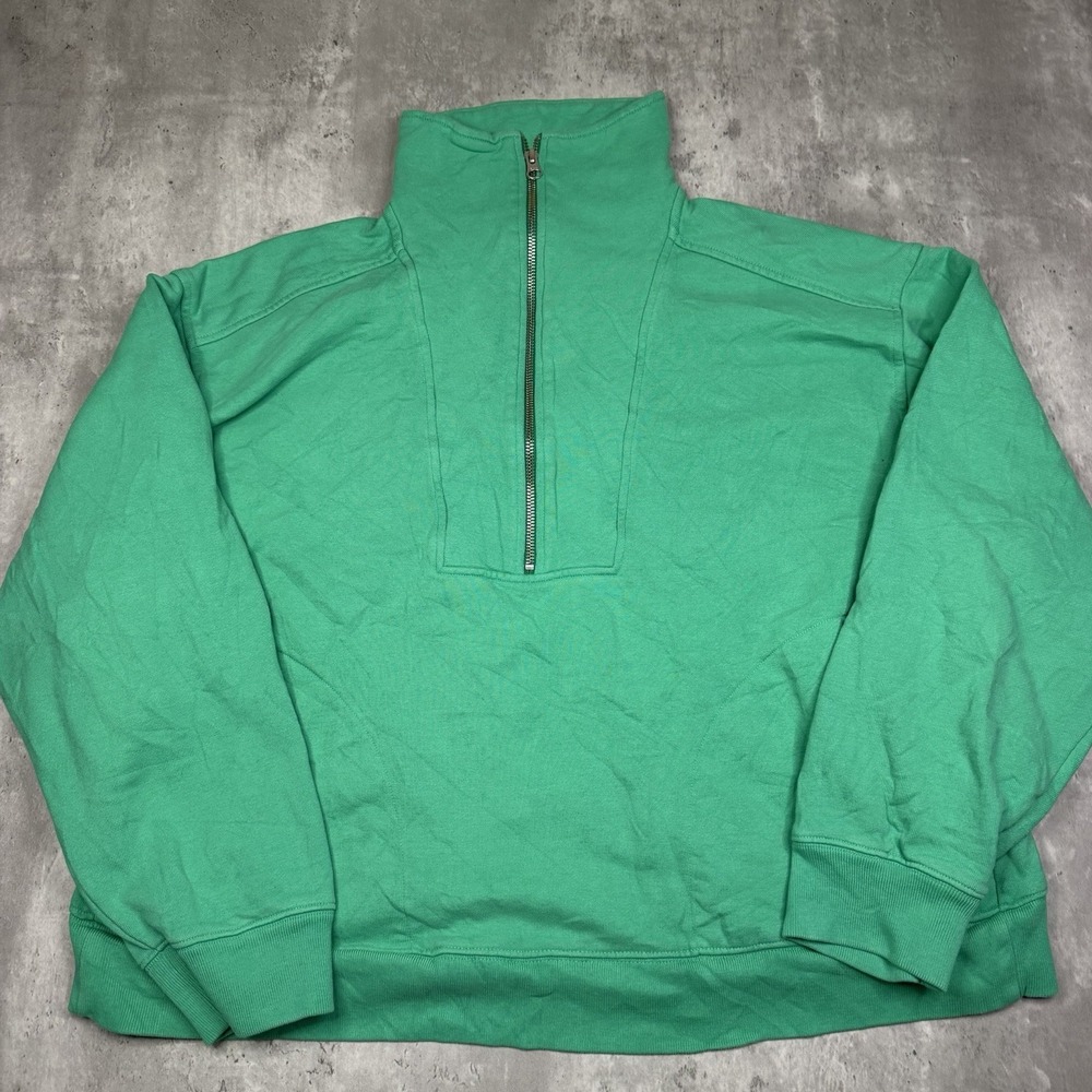 Everlane Half-Zip Sweater Women's XL Green Pullover Sweatshirt Long Sleeve